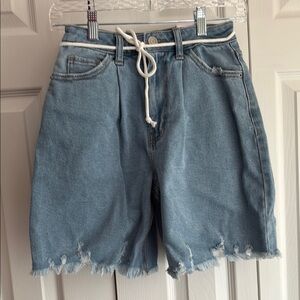 SO Blue Bermuda Shorts with Relaxed Fit and Frayed Hem